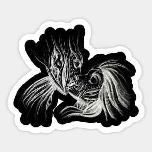 Two Wooden Aliens Kissing and in Love Sticker